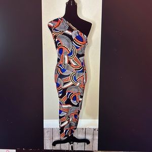 One shoulder knit print dress